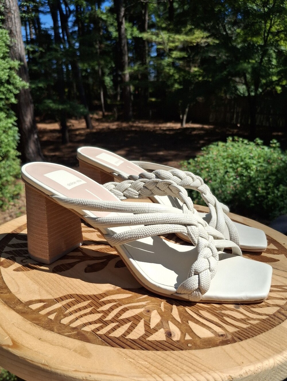Dolce Vita Paily Cream Braided Leather Block Heel Square Toe Slide Sandals Sz 10 - Picture 9 of 9